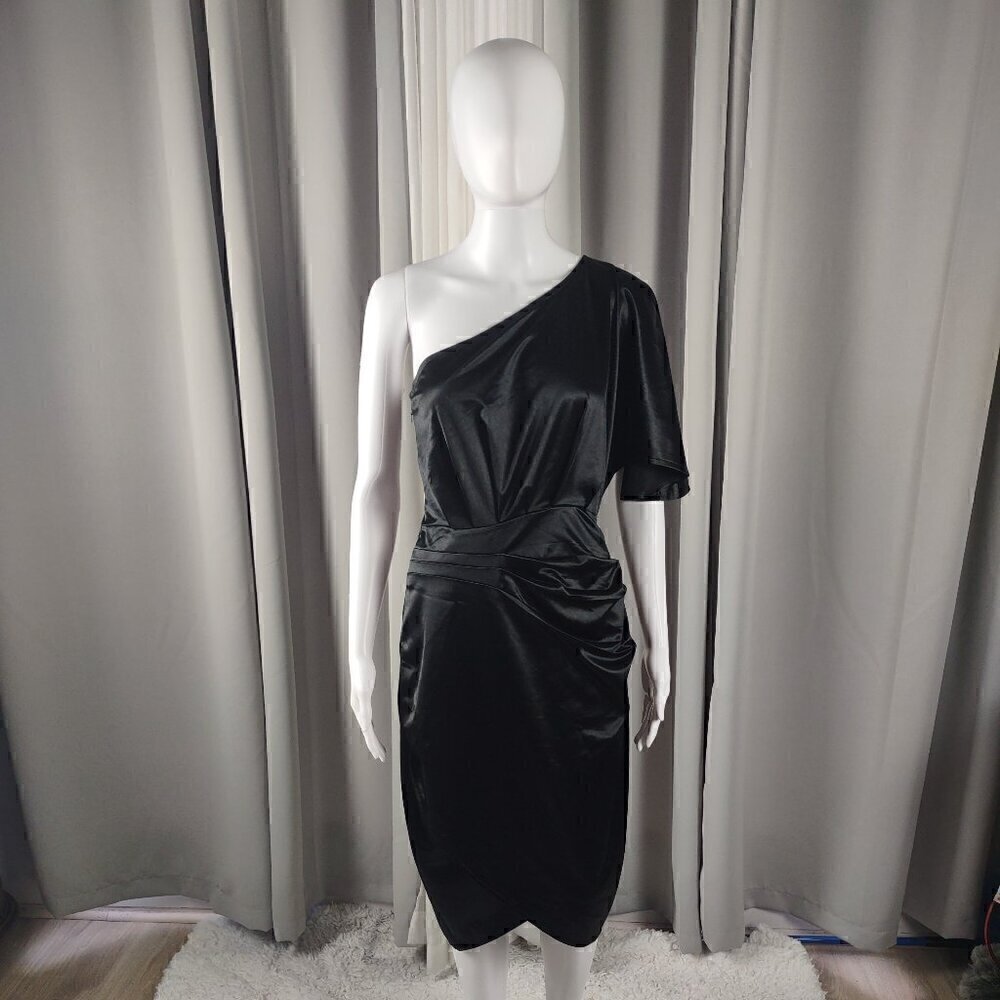 Ladmous Black Off The Shoulder Bat Sleeve Ruched Bodycon Mini Dress Size M (NWT)